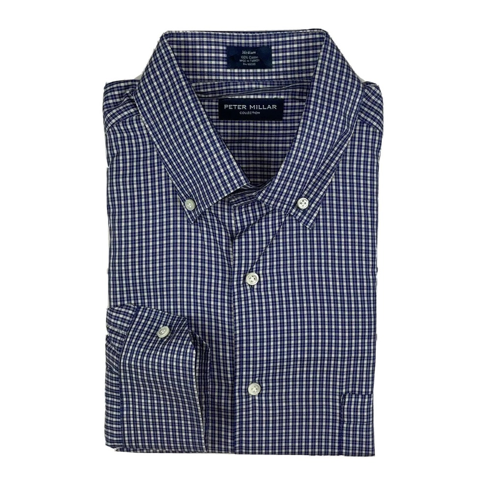 Peter Millar Collection Mens Blue Checked Pure Cotton Button Front Shirt Size M